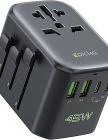EPICKA Pulse 45W European Travel Plug Adapter, Universal Power Adapter with PD Fast Charging, 5-Port (1 AC/2 USB-A/2 USB-C) International Charger Adapter for Europe, Japan - Travel Essentials (Black)