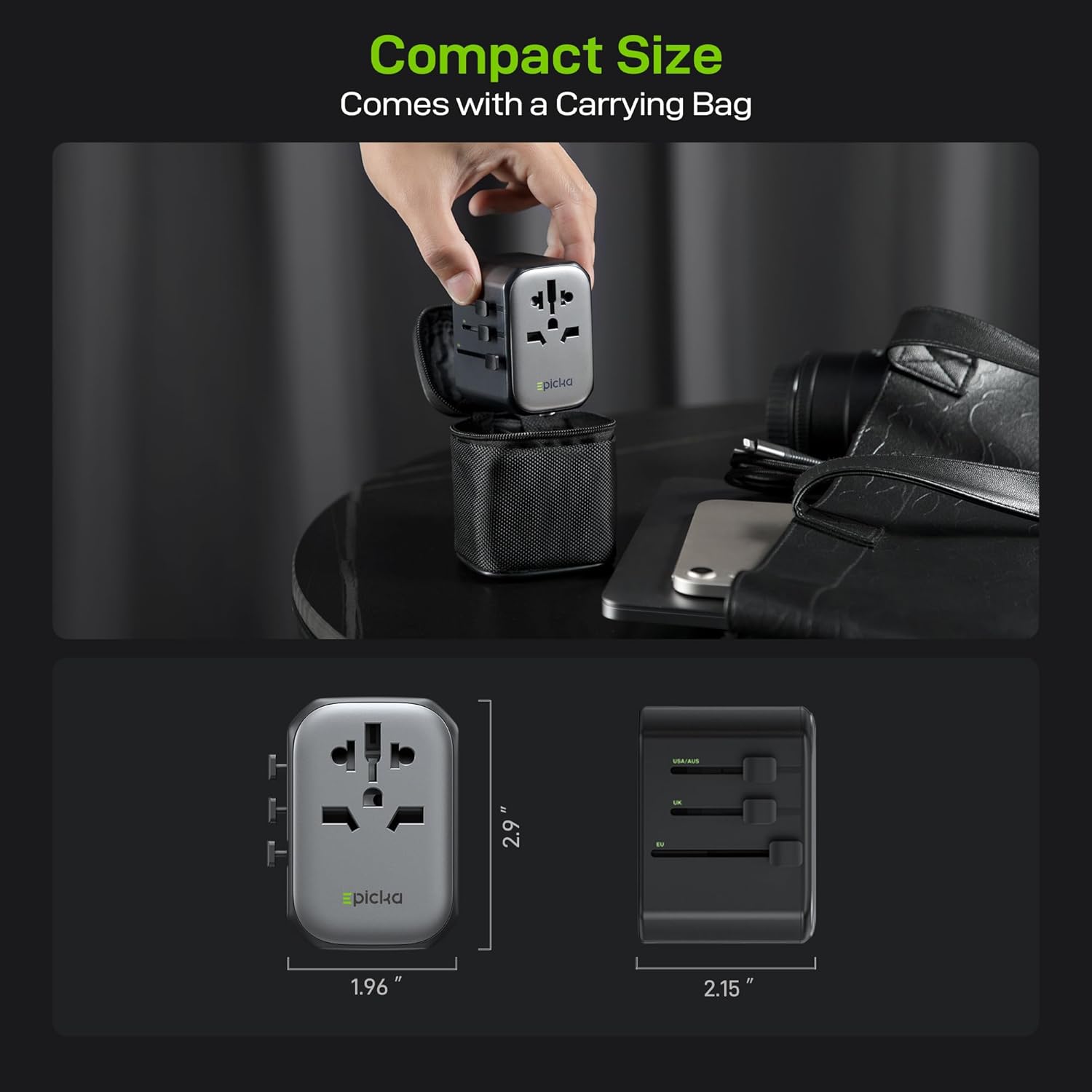 EPICKA Pulse 45W European Travel Plug Adapter, Universal Power Adapter with PD Fast Charging, 5-Port (1 AC/2 USB-A/2 USB-C) International Charger Adapter for Europe, Japan - Travel Essentials (Black) - Image 6