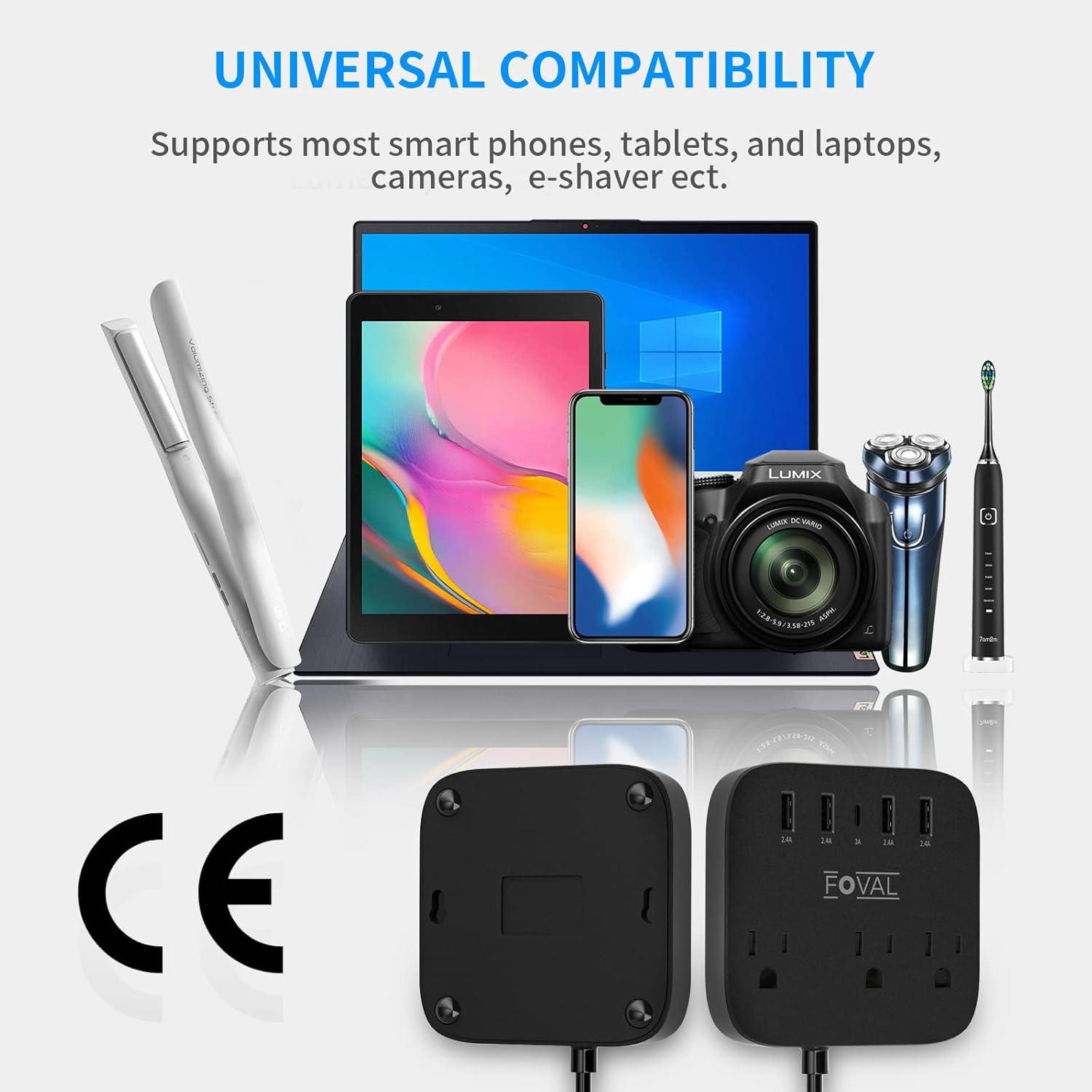 European Travel Plug Adapter, FOVAL EU UK US Power Strip with USB C and 4 USB Ports, 3 AC Outlets, Wall Mountable, 5ft Extension Cord, Compact for Travel, Cruise Ship, Home Office (Black) - Image 7