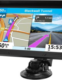 GPS Navigator for Car Truck RV, Latest 2025 Map, 7 inch Touch Screen Real Voice Spoken Turn-by-Turn Direction Reminding Navigation System for Cars, Vehicle GPS with Speed and Red Light Warning (Blue)