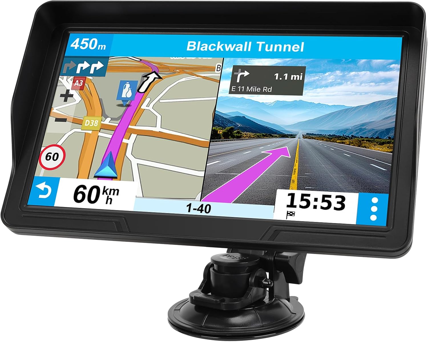 GPS Navigator for Car Truck RV, Latest 2025 Map, 7 inch Touch Screen Real Voice Spoken Turn-by-Turn Direction Reminding Navigation System for Cars, Vehicle GPS with Speed and Red Light Warning (Blue)