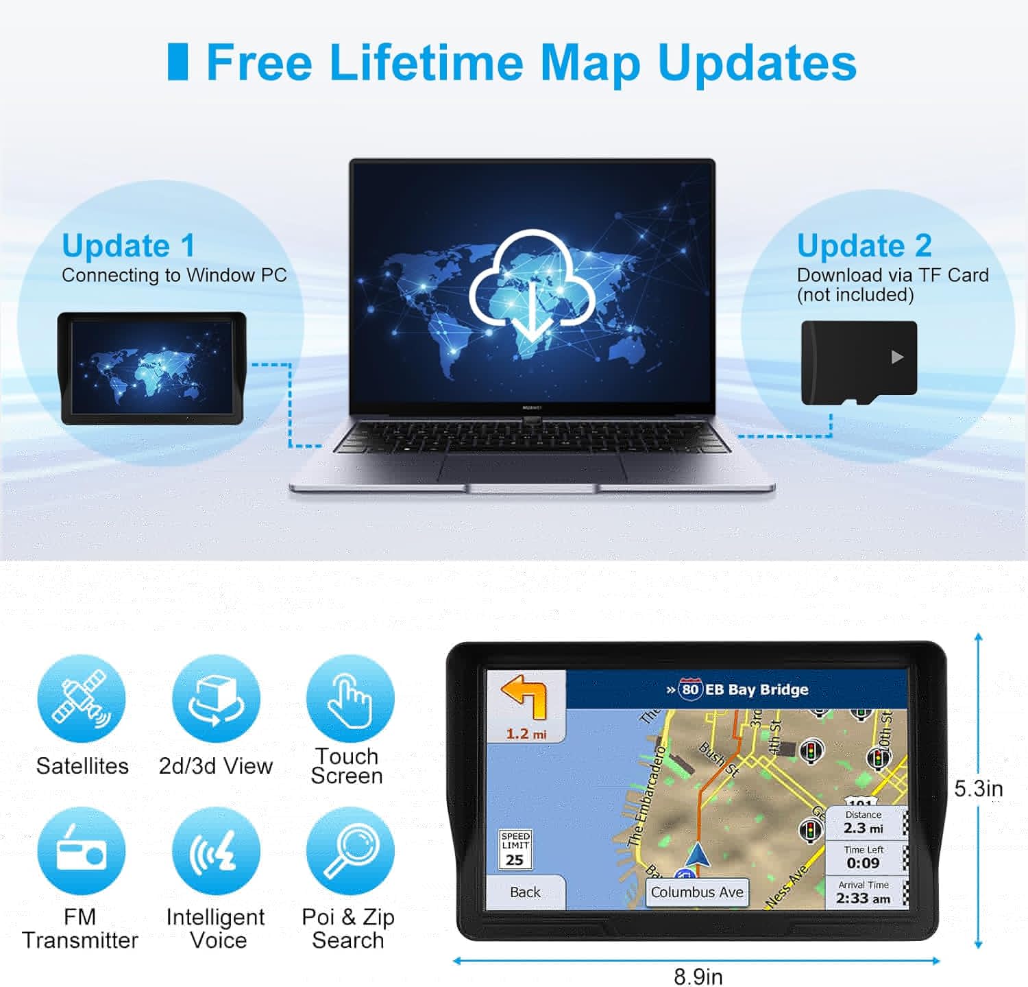 GPS Navigator for Car Truck RV, Latest 2025 Map, 7 inch Touch Screen Real Voice Spoken Turn-by-Turn Direction Reminding Navigation System for Cars, Vehicle GPS with Speed and Red Light Warning (Blue) - Image 4