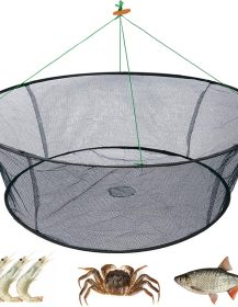 Portable Folded Fishing Net, Crab Net Fish Net with Fishing Rope, Hand Casting Cage Crab Net, Foldable Fishing Mesh Trap for,Minnows,Lobster,Crawfish, Shrimp etc.